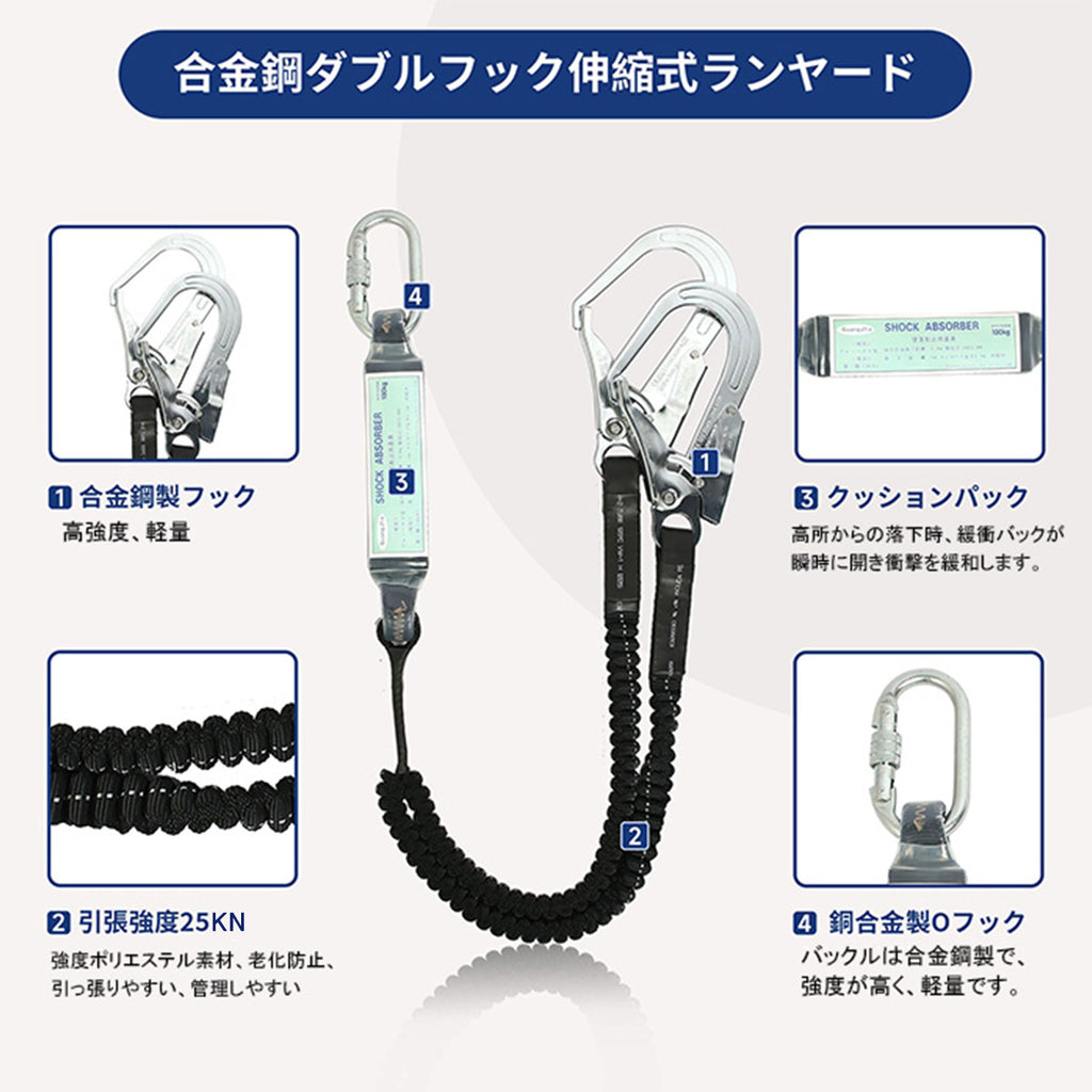 フルハーネス安全帯 新規格適合 セット 二丁掛け 新規格 ハーネス 安全帯 胴ベルト 墜落制止用器具 フル ハーネス 軽量ランヤード一体型 落下防止 全身保護キット ランヤード 安全ベルト 安全保護 落下防止 デュアルハーネス 脱着簡単 ハーネス安全帯 建設工学 高安全作業
